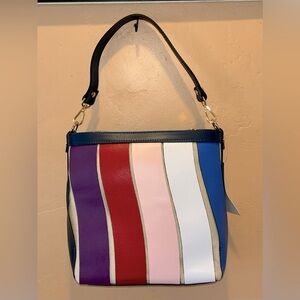 CHEVAL Made In Italy Woven Leather Color Block Panels Shoulder Bag